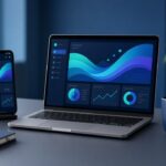 Flutter vs React Native — smartphone and laptop showing cross-platform app dashboards