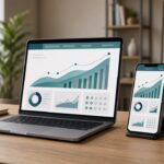 Laptop and smartphone showing matching dashboards — web and mobile development for Lebanon and GCC SMEs