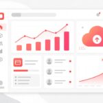 Illustration of a SaaS dashboard, subscription billing, and cloud launch from Lebanon in coral and pink brand colors