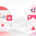 Illustration of WordPress and custom code paths for website development in Lebanon using coral and pink brand colors
