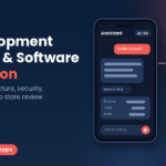 AI development in Lebanon for apps and software, phone showing a bilingual AI assistant with a cited answer and extracted invoice fields, connected to a secure backend, Step To Media navy featured image