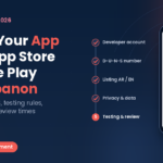How to publish an app on the App Store and Google Play from Lebanon, launch checklist with developer account, D-U-N-S number, Arabic and English listing, privacy and testing steps, Step To Media navy featured image
